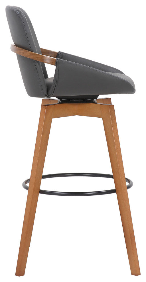 30" Luxurious Gray Faux and Walnut Wood Swivel Bar Stool