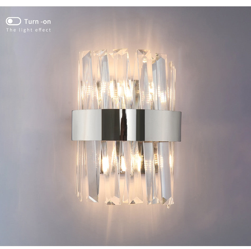 LED Crystal Wall Fixture for bedside., Chrome
