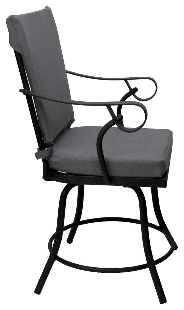Outdoor/Indoor Patio Swivel Dining Chair Jamey With Arms, Dark Gray Linen - Black