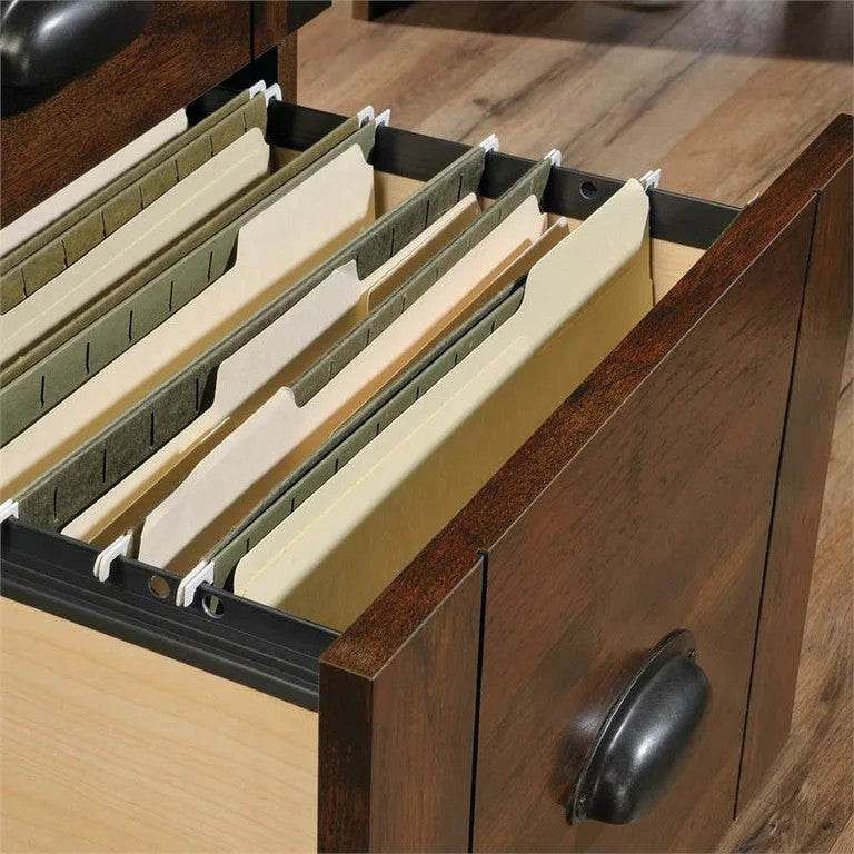 Transitional Desk, L-Shaped Design With Keyboard Tray & Drawers, Curado Cherry