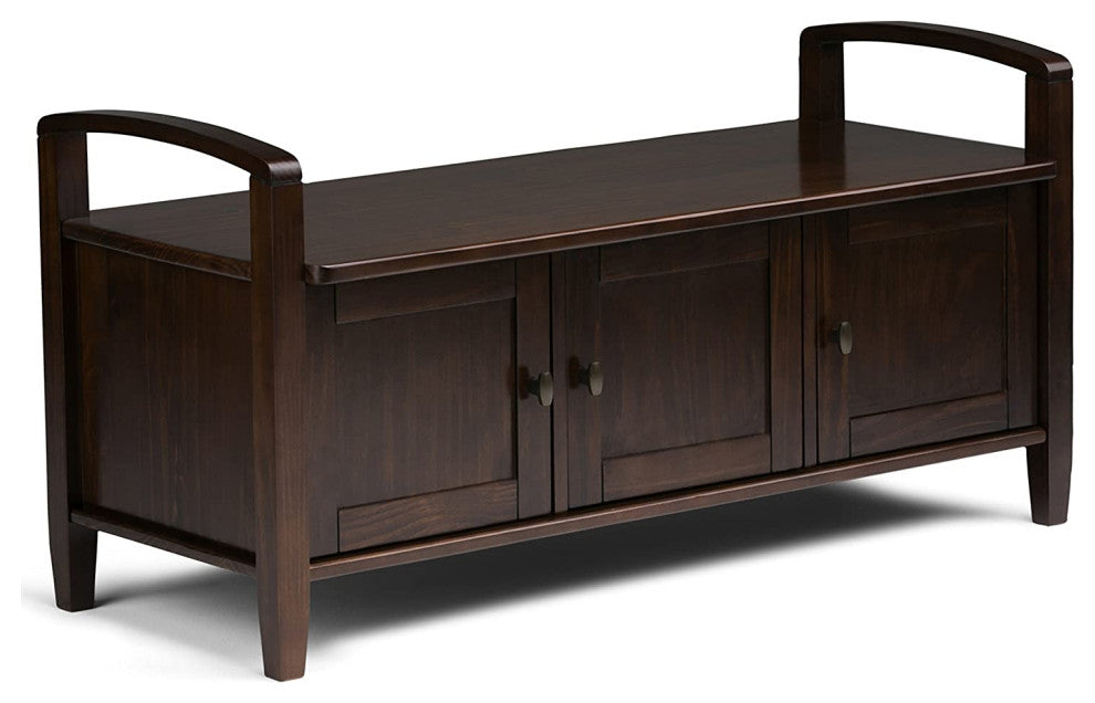 Rustic Storage Bench, Shaker Style Doors & Brushed Nickel Knobs, Tobacco Brown
