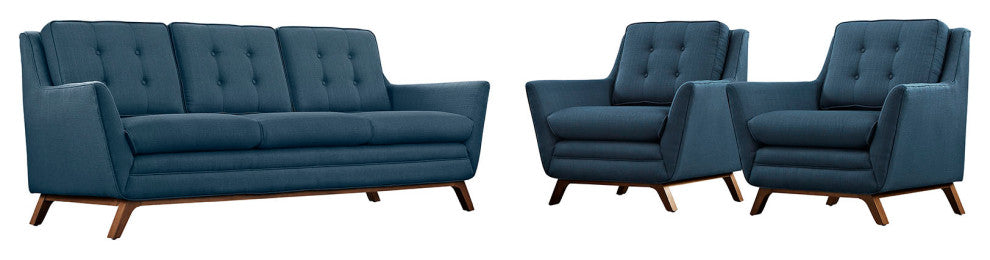 Modern Azure Beguile 3 Piece Upholstered Fabric Living Room Set