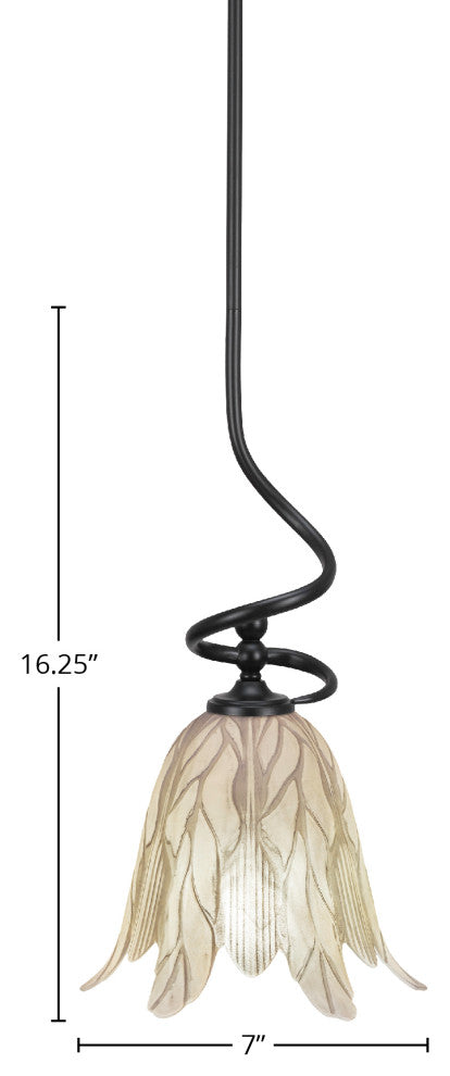 Capri 1-Light Mini Pendant with Hang Straight Swivel, Matte Black/Vanilla Leaf