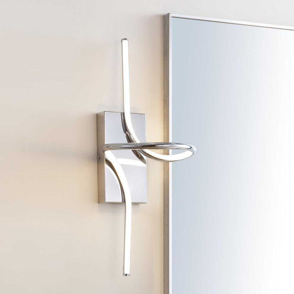 Sketch 9" Minimalist Metal Integrated LED Vanity Light Sconce, Chrome