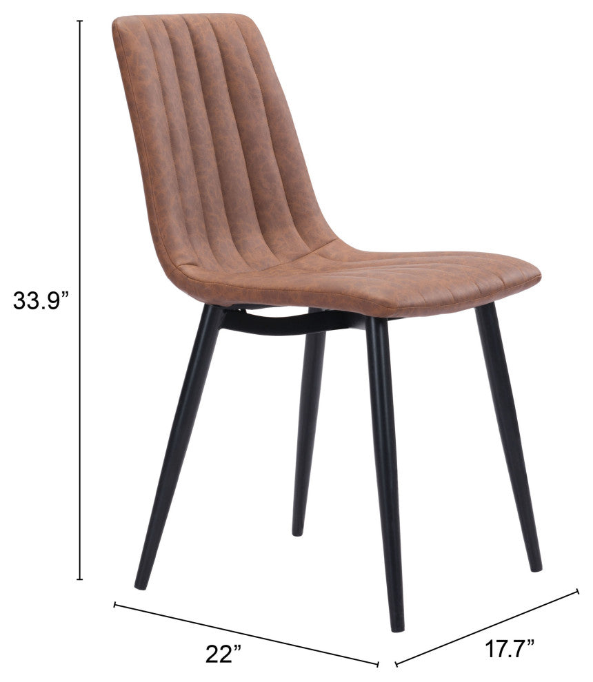 Dining Chair, Set of 2, Faux Vinyl Leather, Steel, Vintage Brown, Black, Cafe