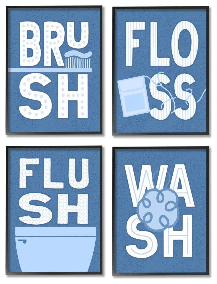 Fun Flush and Floss Bathroom Hygiene Chores Dynamic Text , 4pc, each 16 x 20