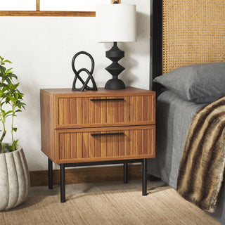 Safavieh Axelle 2 Drawer Nightstand, Walnut/Black