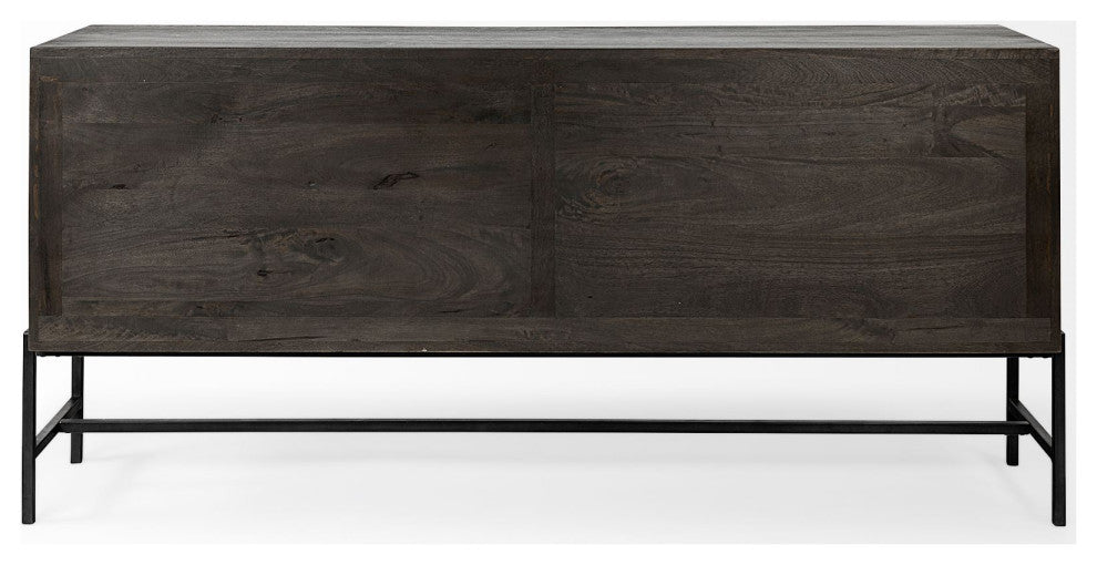 Arelius Dark Brown Solid Wood w/ Black Metal Base & Glass Doors Sideboard