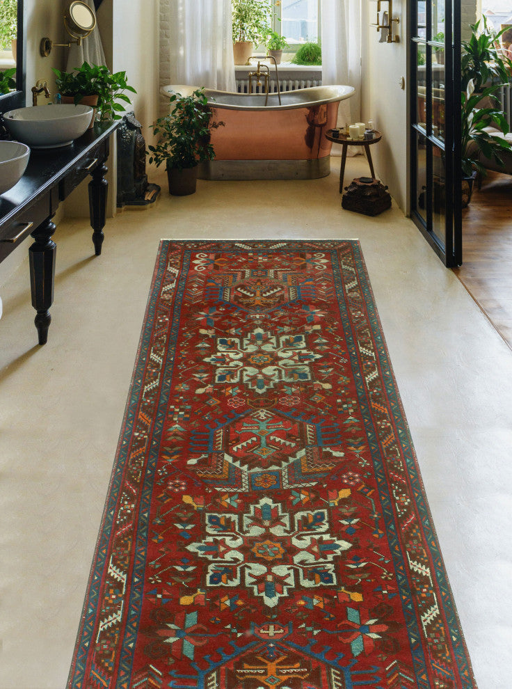 Fine Vintage Distressed Albany Red/Burgundy Runner, 3'3x11'2