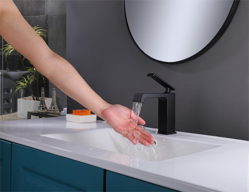Deck Mounted Single Hole Bathroom Sink Faucet, Matte Black