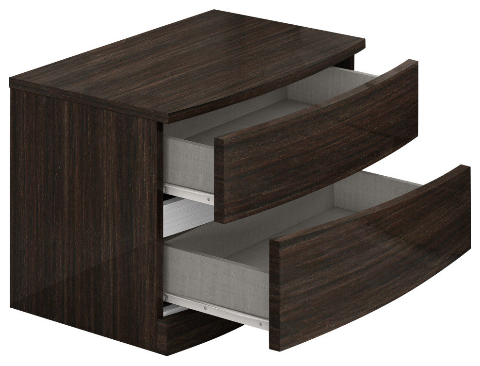 Gia Wood Nightstand in Hi Gloss Finish, Wenge
