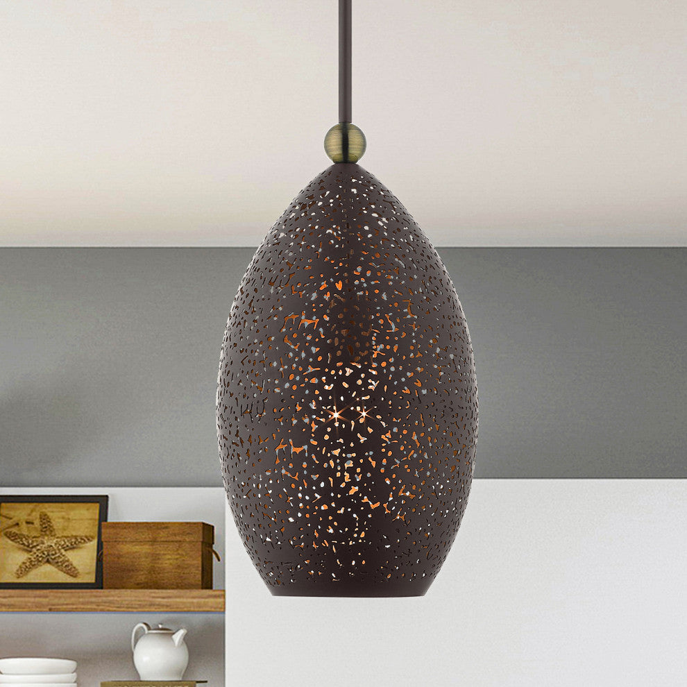 Livex Lighting Charlton 1 Light Bronze With Antique Brass Accents Pendant