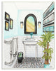 Bathroom Blue Watercolor Painting, 12"x18"