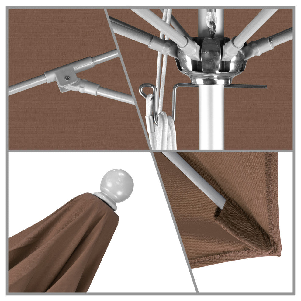 7.5' Silver Push Lift Aluminum Umbrella, Sunbrella, Cocoa