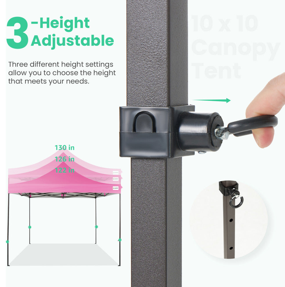 JEAREY Pop Up Canopy Tent, Outdoor Canopy, 4 Sand Bags, Pink, 10x10ft