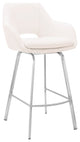 Aura White Faux Leather and Brushed Stainless Steel Swivel 30" Bar Stool
