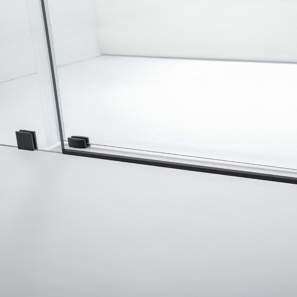 Villena Rectangle Single Sliding Frameless Shower Enclosure, Matte Black, 56"