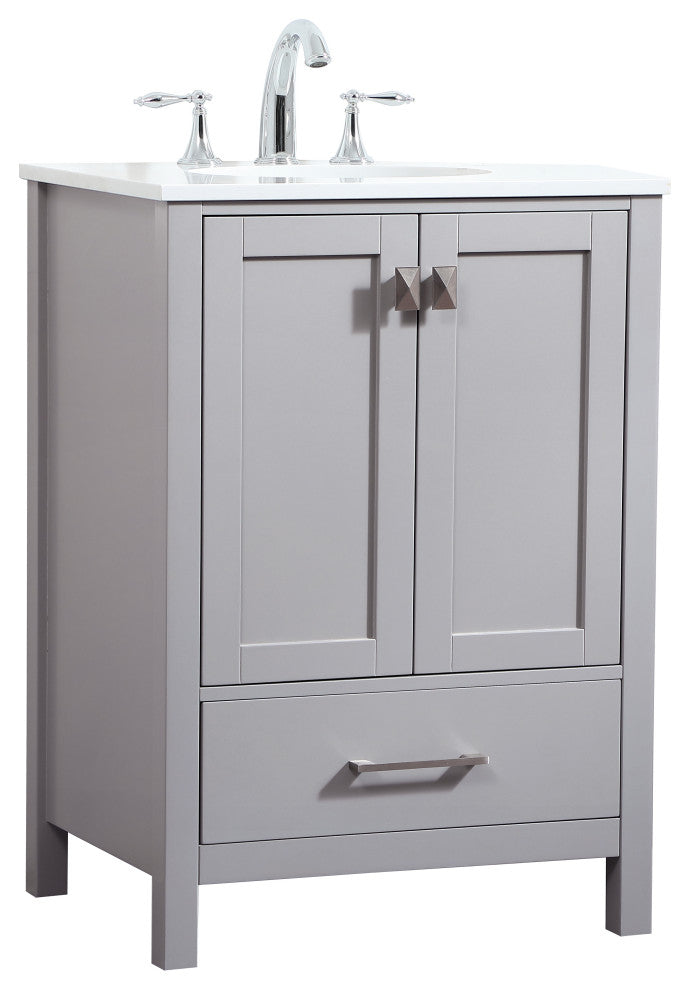 Isabel Single Bathroom Vanity, Gray, 24", Without Backsplash