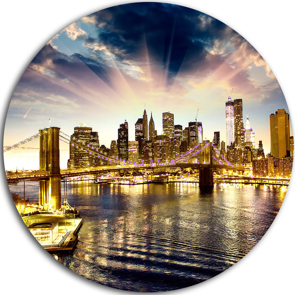 Brooklyn Bridge And Manhattan Skyline, Cityscape Round Wall Art, 11"