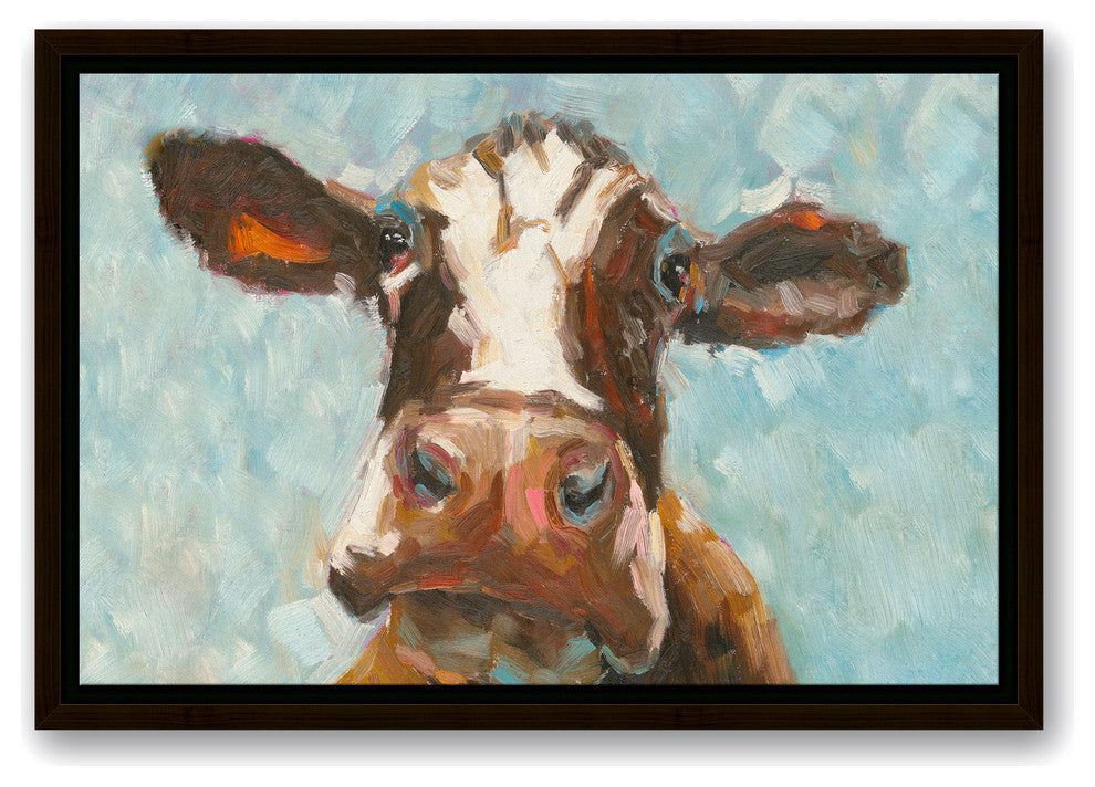 Curious Cow 1 Canvas Wall Art, 12"x18", Framed