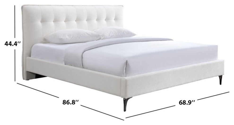 Safavieh Couture Rexsie Tufted Headboard Bed, Ivory/Black, Queen