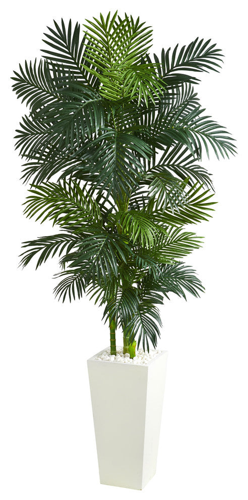 Golden Cane Palm Artificial Tree in White Tower Planter