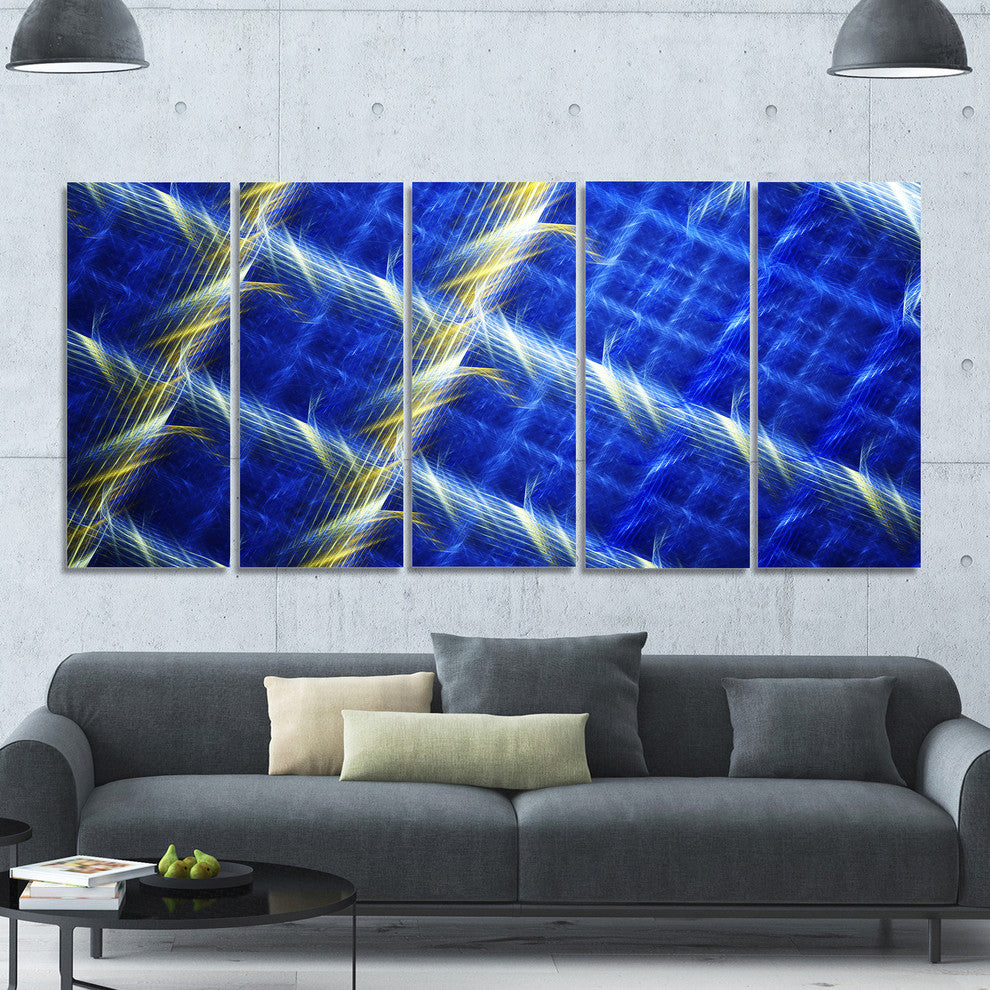 Blue Abstract Metal Grill, Abstract Art on Canvas, 60"x28", 5 Panels