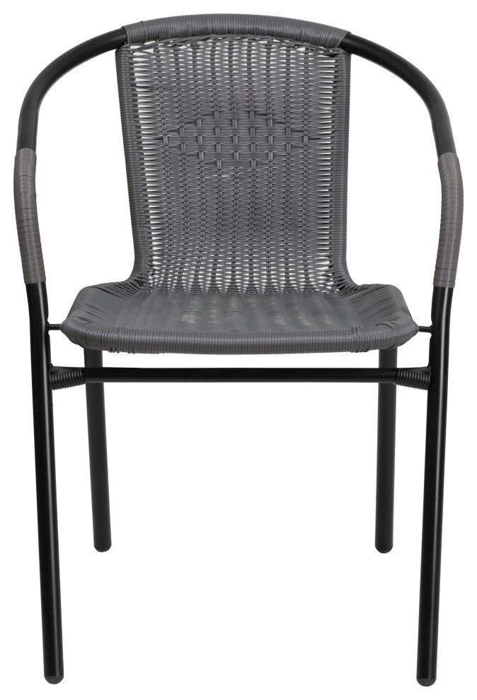 2 Pack Rattan Indoor-Outdoor Stack Chair, Gray