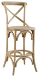 French Country Counter Stool, Wooden Frame With Curved Accents and X-Shaped Back