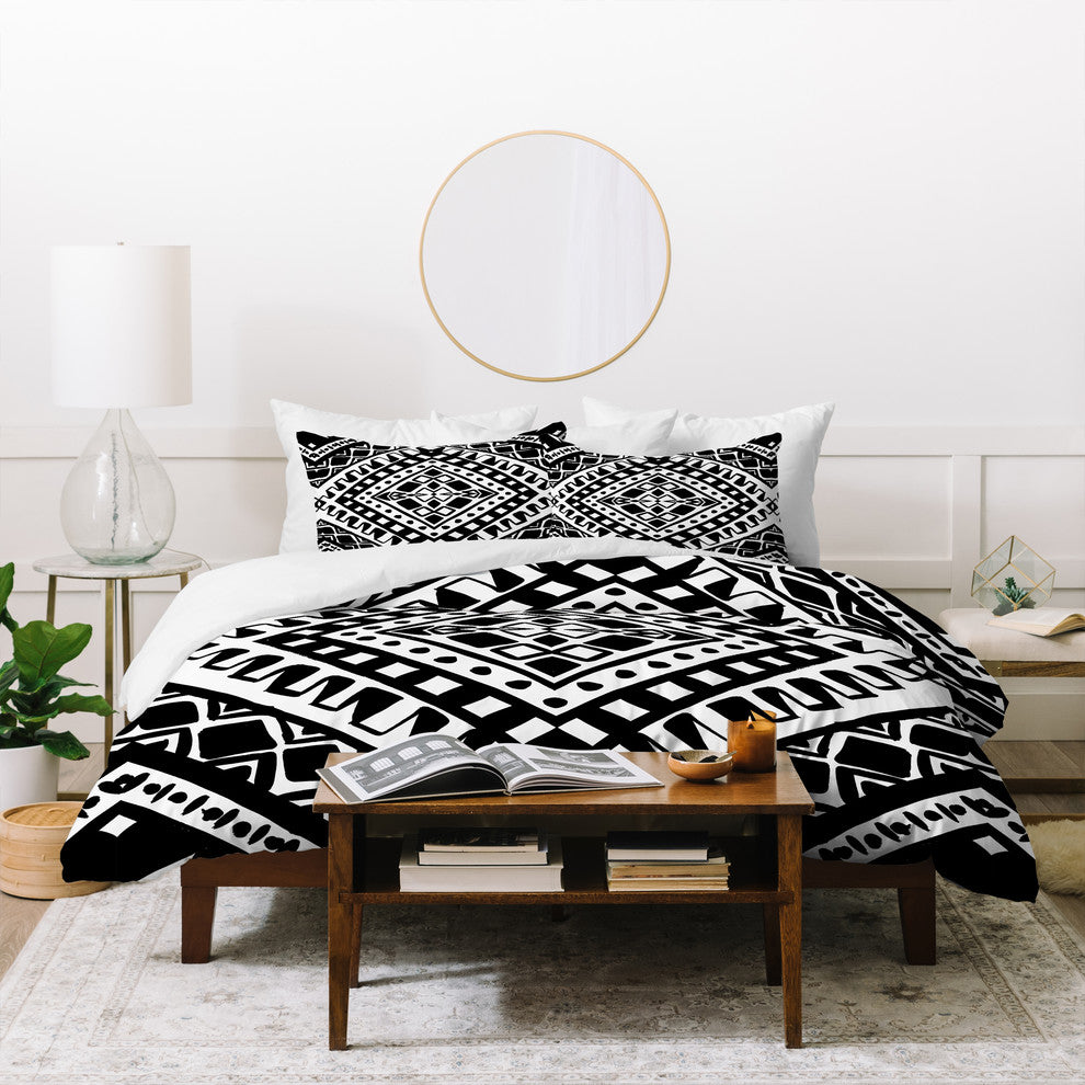 Amy Sia Tribe Black and White 2 Duvet Cover Set, Queen