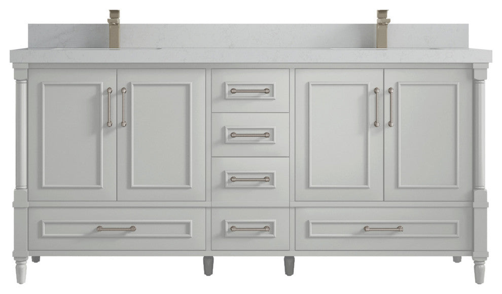 Aberdeen 72 Double Sink Bath Vanity in Coventry Gray 2" Carrara Quartz