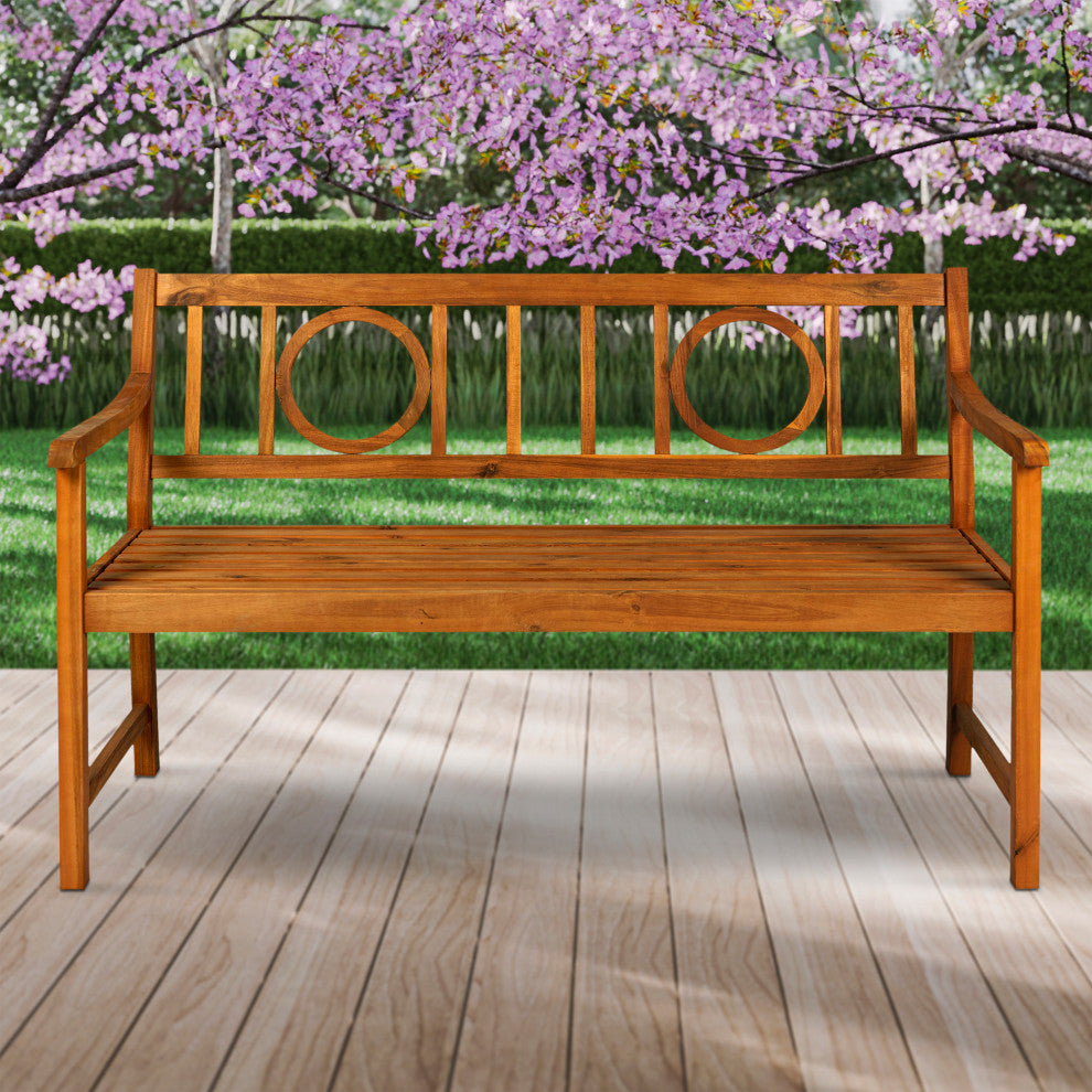 Apollo 51.2" 3-Seat Circle-Back Acacia Wood Outdoor Garden Patio Bench, Teak