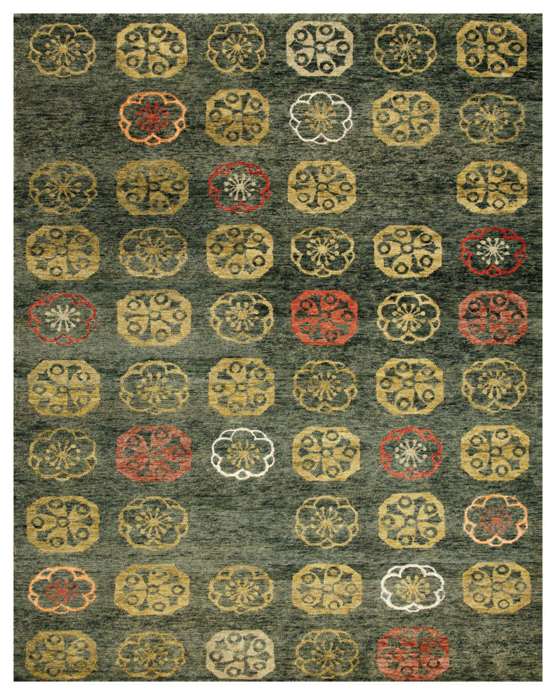 Weave & Wander Timeo Hand Knot Oriental Rug, Green/Yellow, 4'x6'