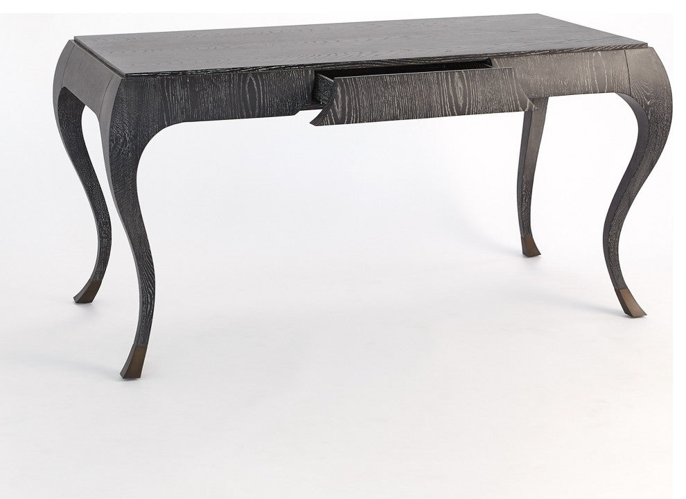 Elegant Parisian Curved Leg Writing Desk Solid Oak Wood 1 Drawer Black