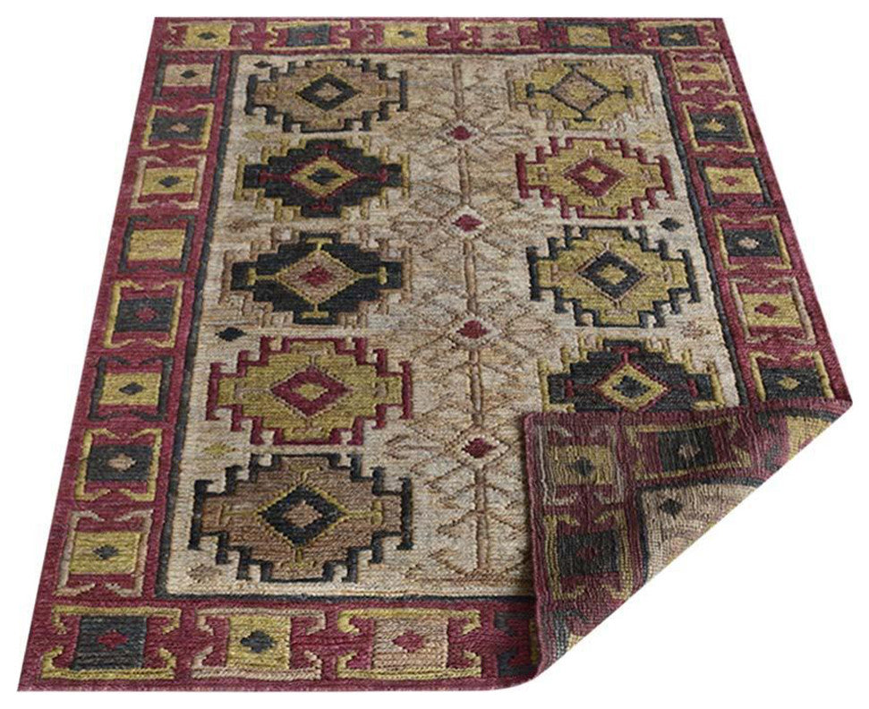 HAND KNOTTED SUMAK JUTE ECO-FRIENDLY AREA RUGS,Beige Red,Oriental,Outdoor Indoor, [Rectangle] 6'x9'