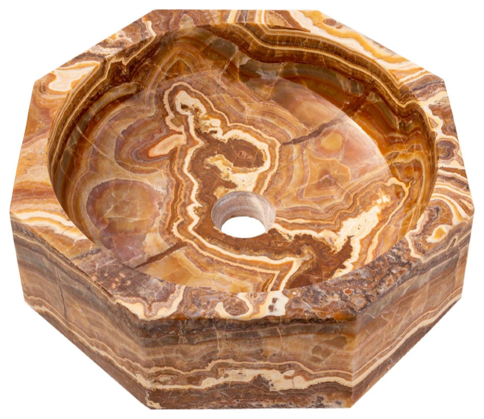 Brown Onyx Translucent Octagon Natural Stone Vessel Sink Polished  (D)16" (H)5"