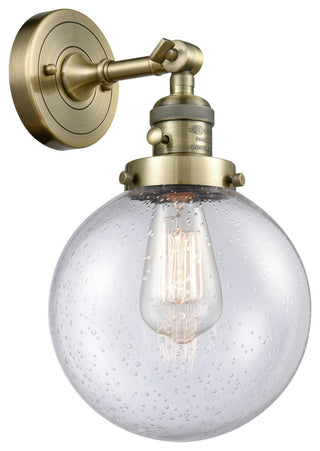 Beacon 1-Light Sconce, Antique Brass, Glass: Seedy