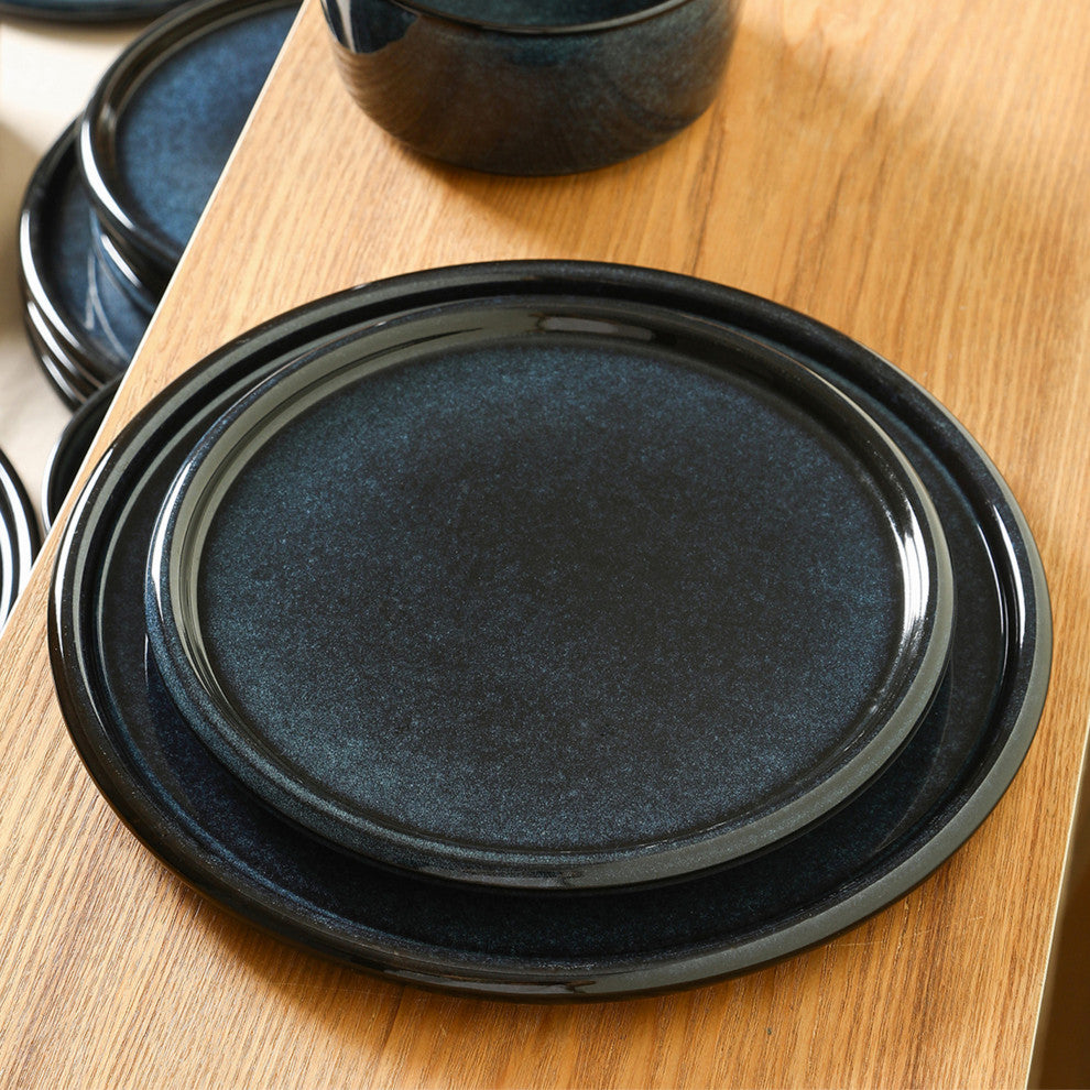 Stone Lain Eden Stoneware Dinner Plate Set of 4, Dark Blue