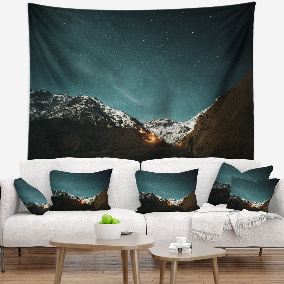 Fire in Rugged Mountains Landscape Wall Tapestry, 80"x68"