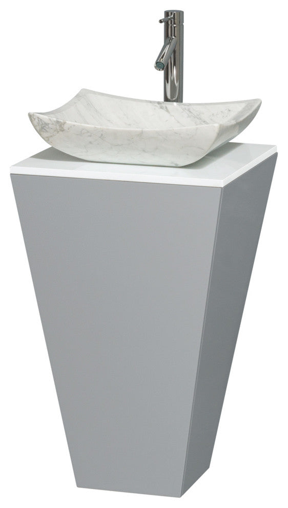 Esprit 20" Gray Pedestal Vanity, White Stone Top, White Marble Sink, 20"