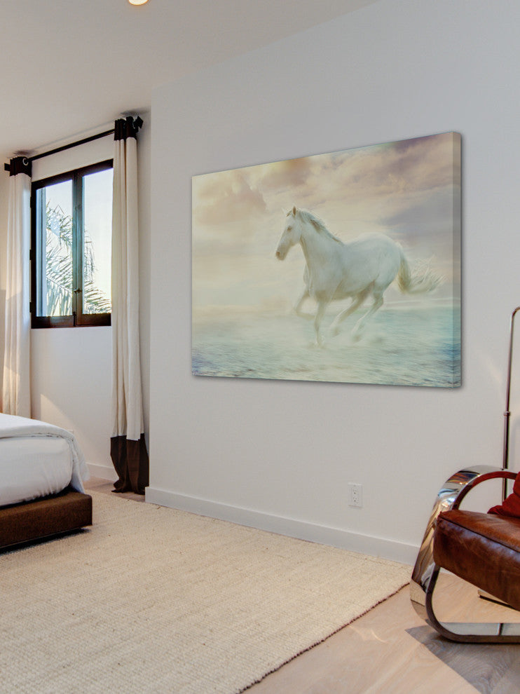 "Galloping Through the Water" Painting Print on Canvas