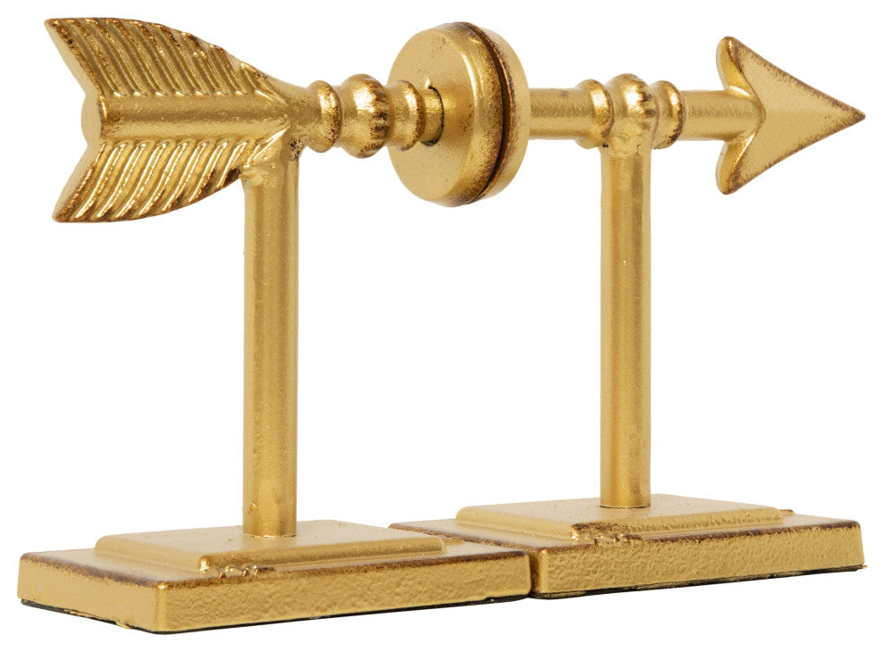 3.5" 2-Piece Cast Iron Arrow Bookend Set, Gold