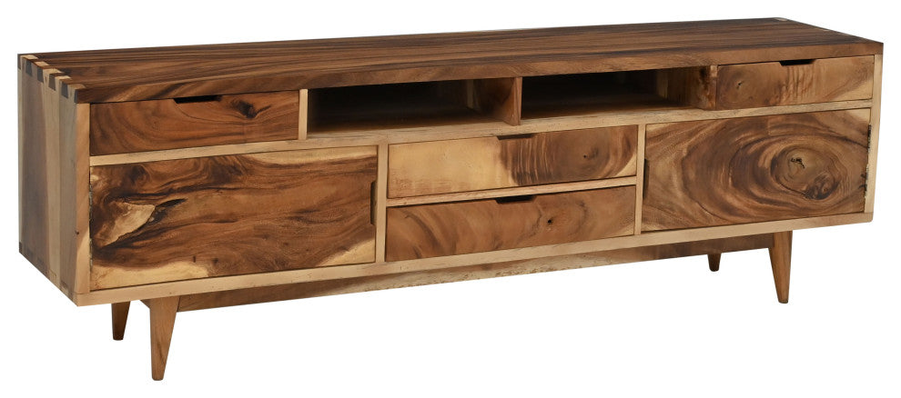 Marsonia Live Edge Suar Wood Media Center/Buffet With 2 Doors/4 Drawers
