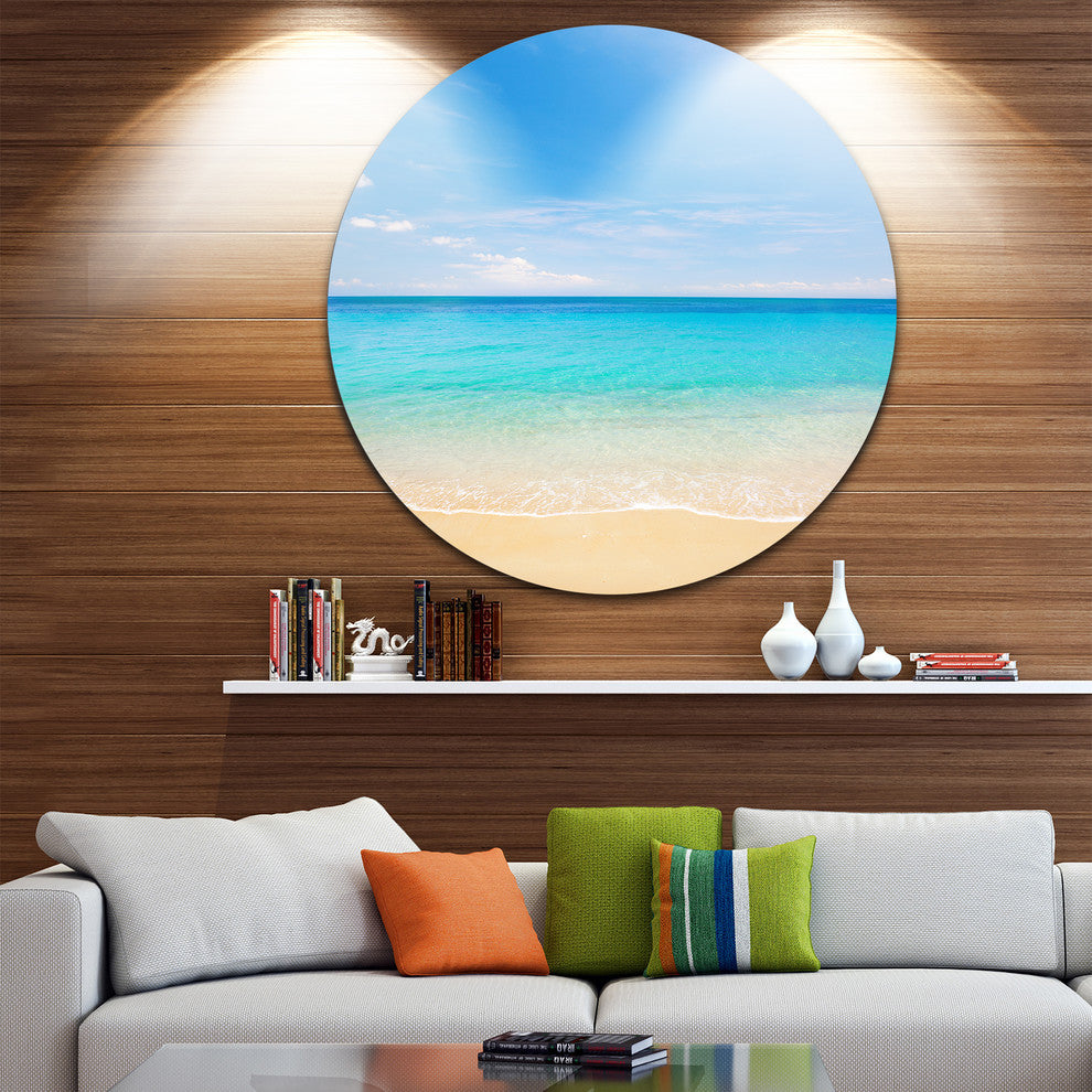 Bright Blue Tropical Beach, Seashore Photo Disc Metal Wall Art, 23"