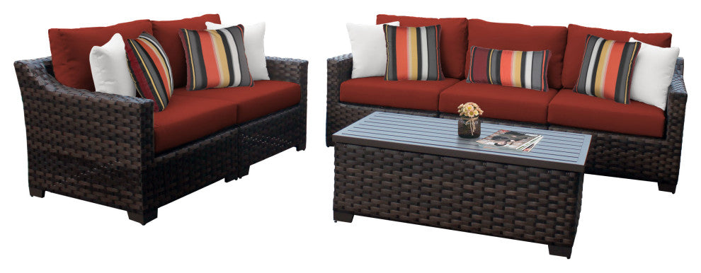 kathy ireland River Brook 6 Piece Wicker Patio Furniture Set, Cinnamon
