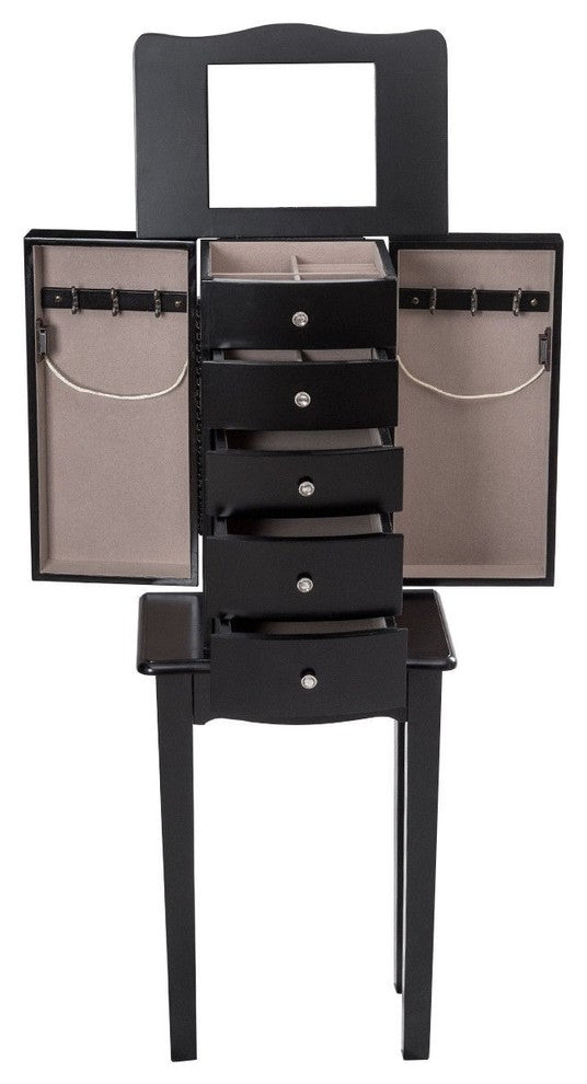 Elegant Wood Mirrored Jewelry Storage Chest Cabinet