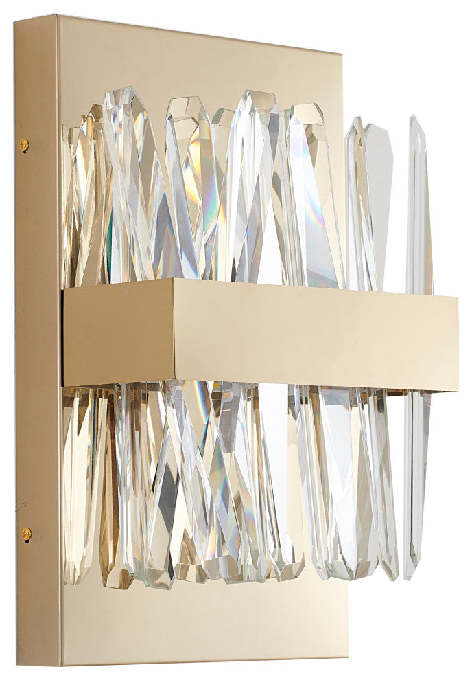 10" 2-Light Chrome Stainless Steel Led Wall Sconce With Clear Crystals, Gold