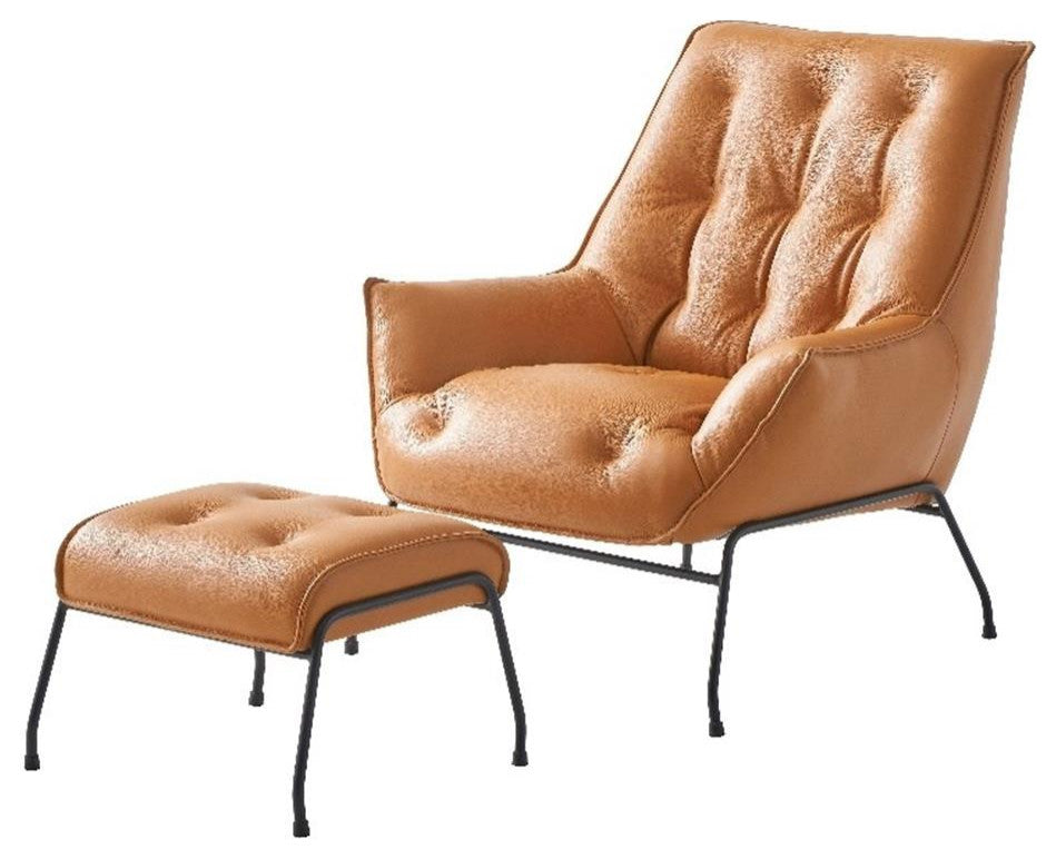 ACME Zusa Leather Upholstered Tufted Accent Chair and Ottoman in Tan