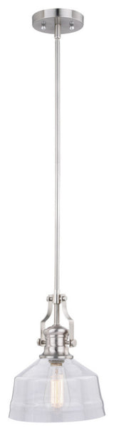 Beloit Farmhouse Pendant Ceiling Light Clear Glass, Satin Nickel, 9"wx17"hx9"d