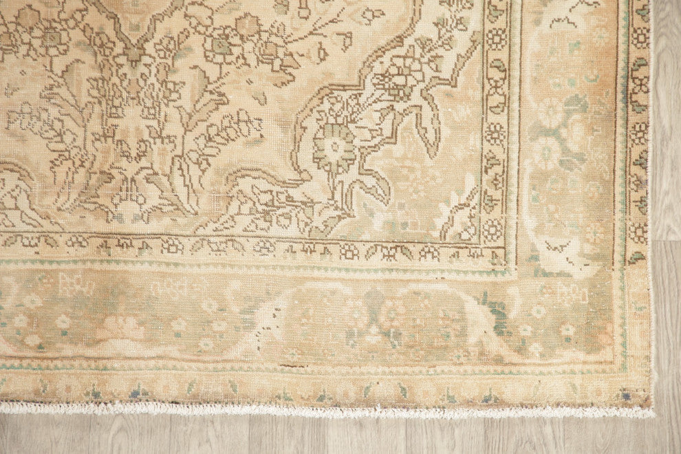 Consigned, Distressed Traditional Vintage Area Rug Handmade Persian, Yellow, 7x9